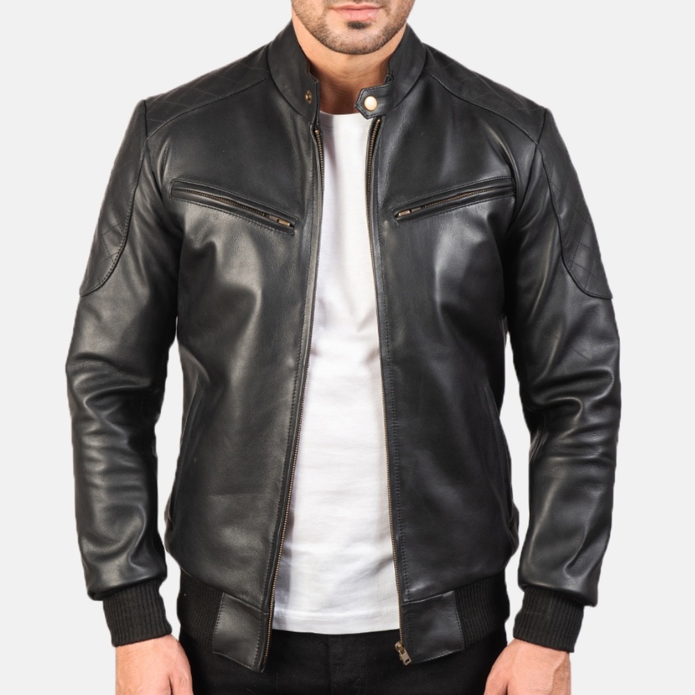 Black Leather Bomber Jacket